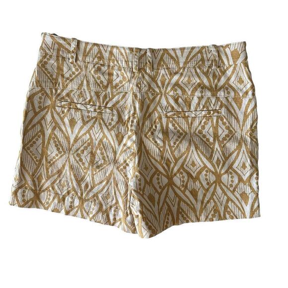 Anthropologie Elevenses Chino Shorts Womens 2 Geometric Pattern Gold White Boho - Picture 2 of 6